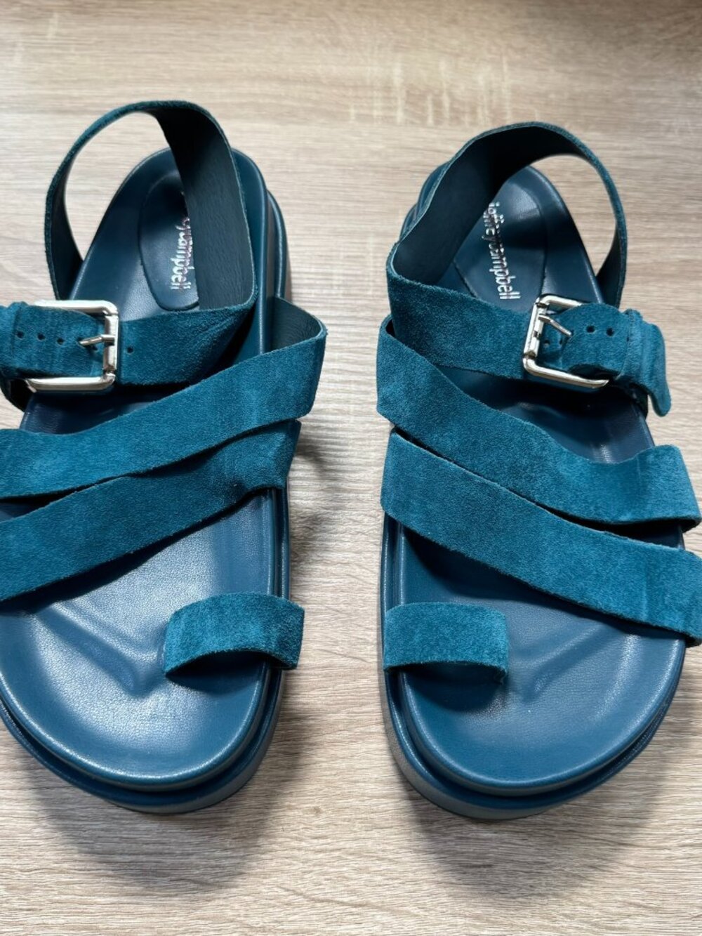 Jeffrey Campbell Getaway Footbed Leather Sandals Blue Womens 8